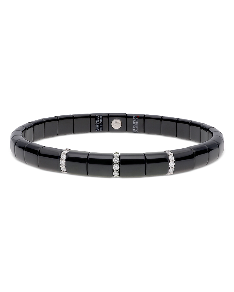 Roberto Demeglio 18k White Gold & Black Ceramic Diamond Three Bar Bracelet In Black