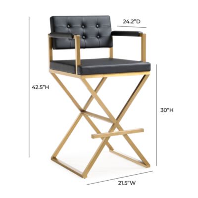  Director Performance Vegan Leather and Stainless Steel Barstool in Black