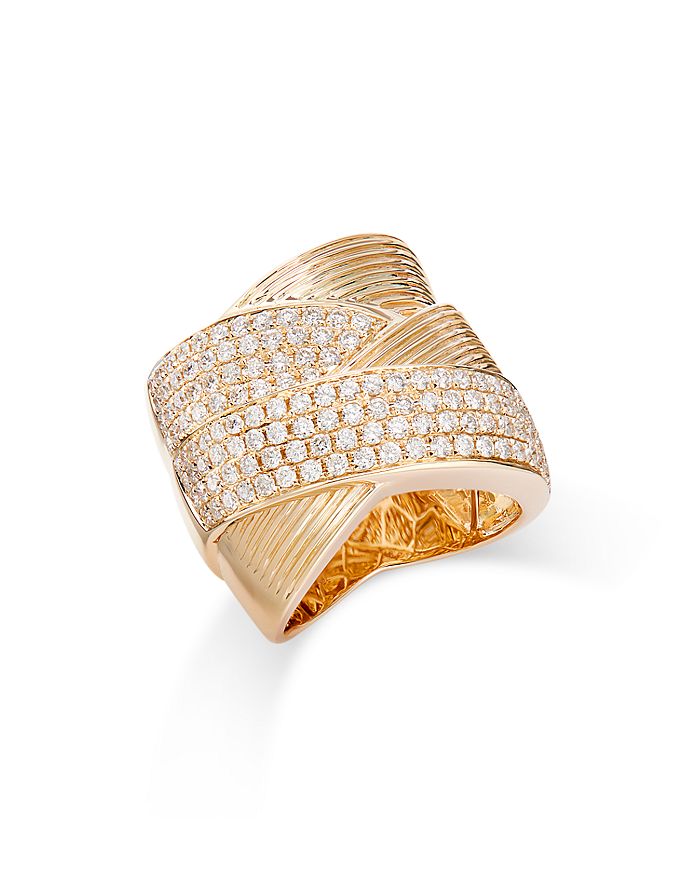 Bloomingdale's Diamond Crossover Textured Statement Ring in 14K Gold, 1