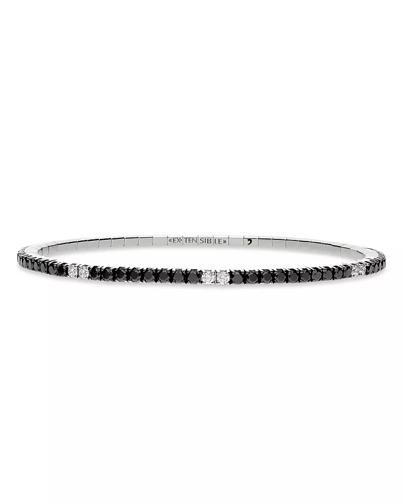 Extensible 18K White Gold Black & White Diamond Stretch Tennis Bracelet