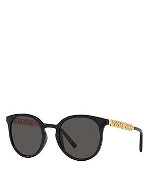 Dolce & Gabbana Round Sunglasses, 52mm In Black/gray Solid