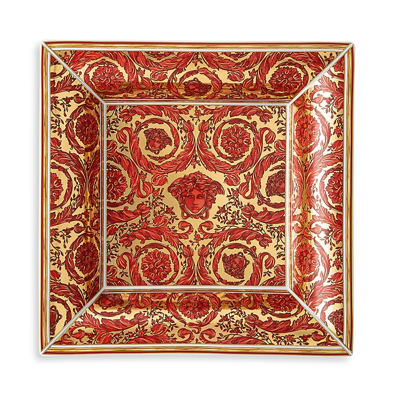 Versace Medusa Garland Red Square Tray In Red/gold