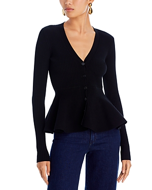 Shop Jason Wu Collection Button Front Peplum Sweater In Black