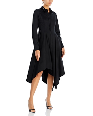 Shop Jason Wu Collection Silk Embellished Collar Handkerchief Hem Dress In Black