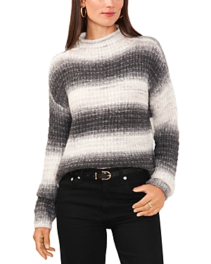 Shop Vince Camuto Funnel Neck Ombre Striped Sweater In Rich Black