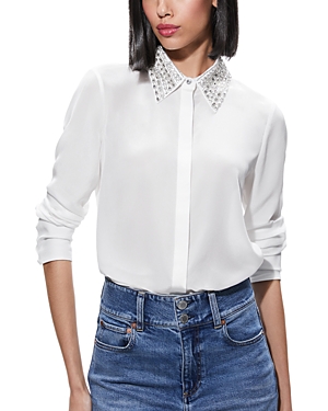 Alice And Olivia Willa Embellished Collar Shirt In Off White