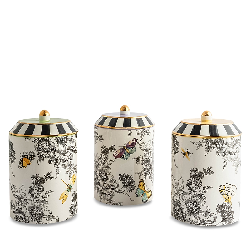 Mackenzie-childs Butterfly Toile 3-piece Canisters Set In Multi