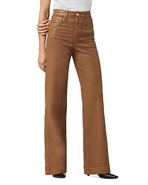 Shop Joe's Jeans The Mia Coated High Rise Wide Leg Jeans In Leather Brown