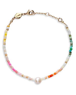Shop Anni Lu Rainbow Nomad Beaded Bracelet In 18k Gold Plated In White/multi
