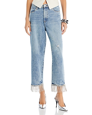 Blanknyc High Rise Relaxed Cropped Fringe Hem Jeans In Heart And Soul