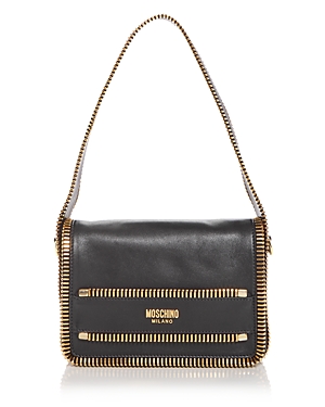 Shop Moschino Rider Leather Shoulder Bag In Black Multi