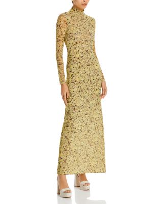 Rosetta Getty - Mock Neck Printed Mesh Maxi Dress