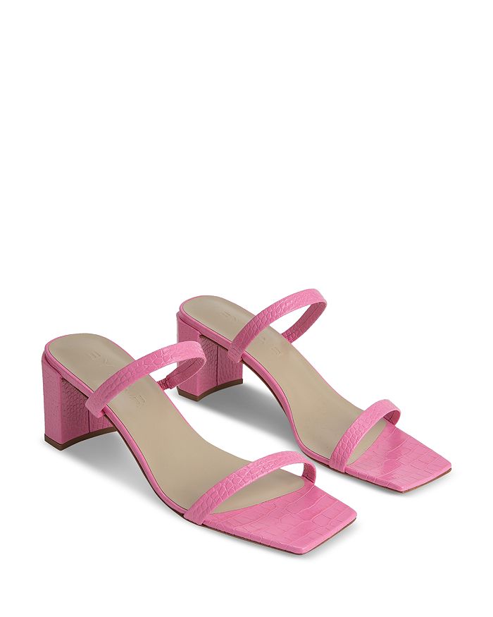 BY FAR Women s Tanya Embossed Slip On Square Toe High Heel Sandals