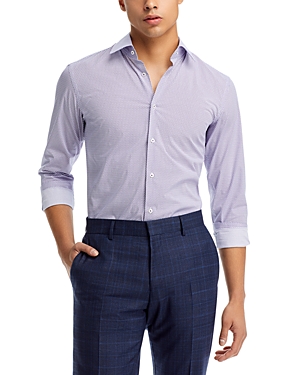 Hugo Boss Hank Kent Slim Fit Stretch Long Sleeve Shirt In Medium Purple