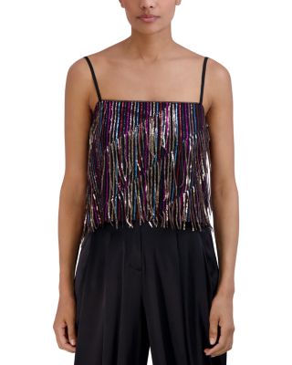 BCBGMAXAZRIA - Sequined Fringe Cropped Top