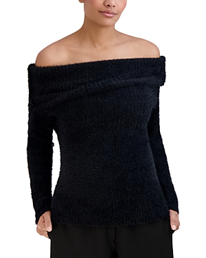 Bcbgmaxazria Eyelash Off-the-shoulder Sweater In Black