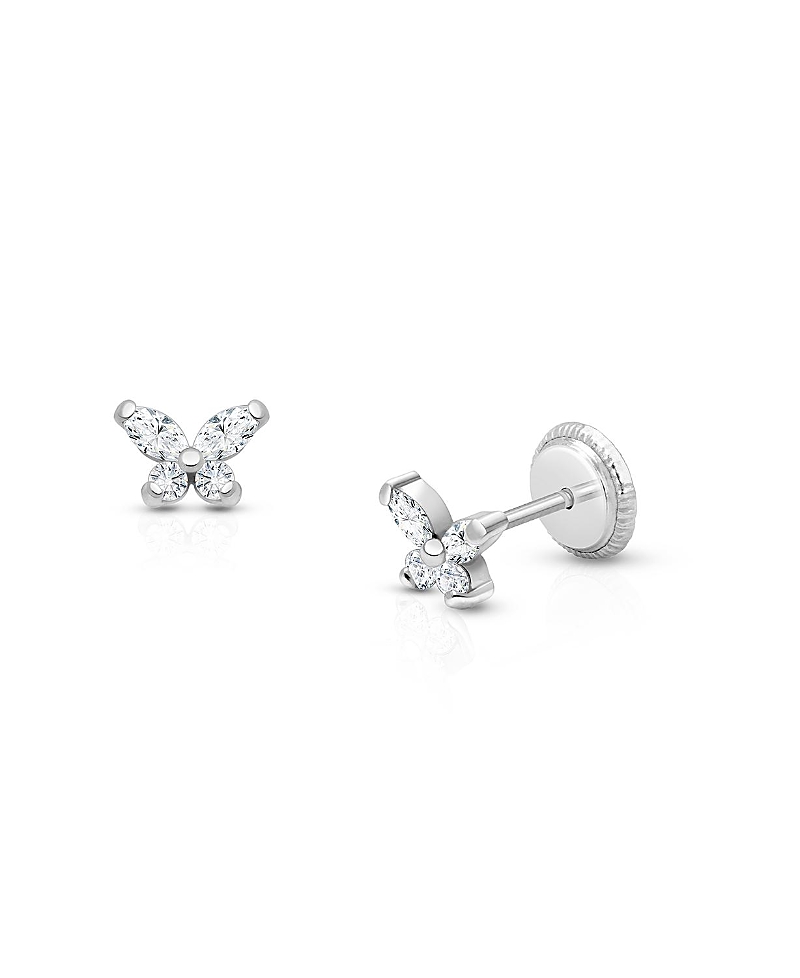 Tiny Blessings Girls' 14k Gold Tiny Marquise Butterfly Studs Screw Back Earrings - Baby, Little Kid, Big Kid In K White Gold