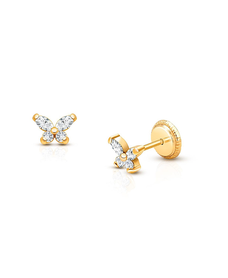 Tiny Blessings Girls' 14K Gold Tiny Marquise Butterfly Studs Screw Back Earrings - Baby, Little Kid, Big Kid