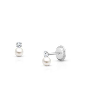 Girls' 14K Gold 3mm Cultured Pearl Drop Studs Screw Back Earrings - Baby, Little Kid, Big Kid