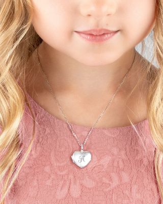  Girls' Sterling Silver Heart Locket & Engraved Initial 14-16" Necklace - Children