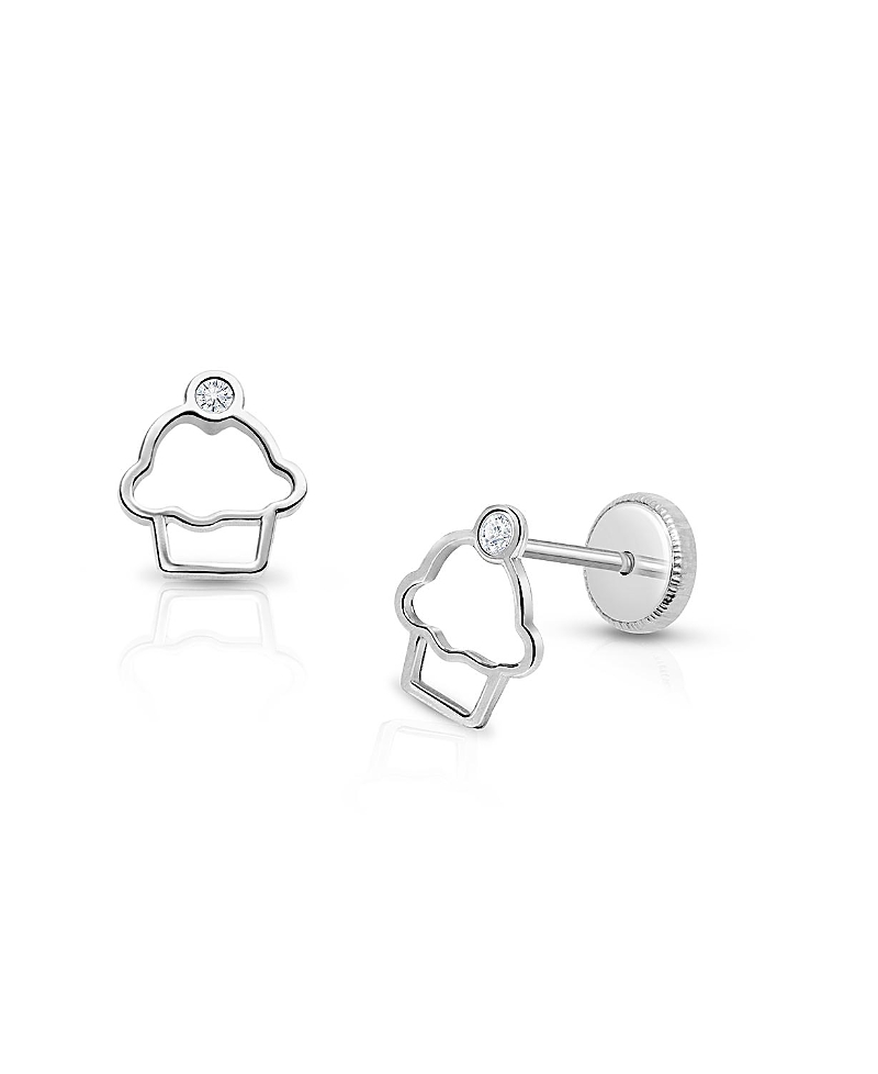 Tiny Blessings Girls' 14k Gold Cupcake Cutie Studs Screw Back Earrings - Baby, Little Kid, Big Kid In K White Gold