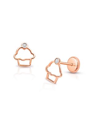 Tiny Blessings - Girls' 14K Gold Cupcake Cutie Studs Screw Back Earrings - Baby, Little Kid, Big Kid