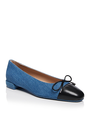 Stuart Weitzman Sleek Denim Bow Ballerina Flats In Washed/black