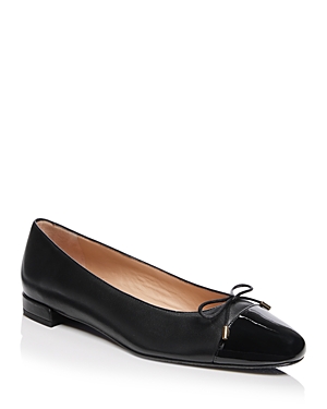 Stuart Weitzman Women's Sleek Bow Leather Ballerina Flats In Black