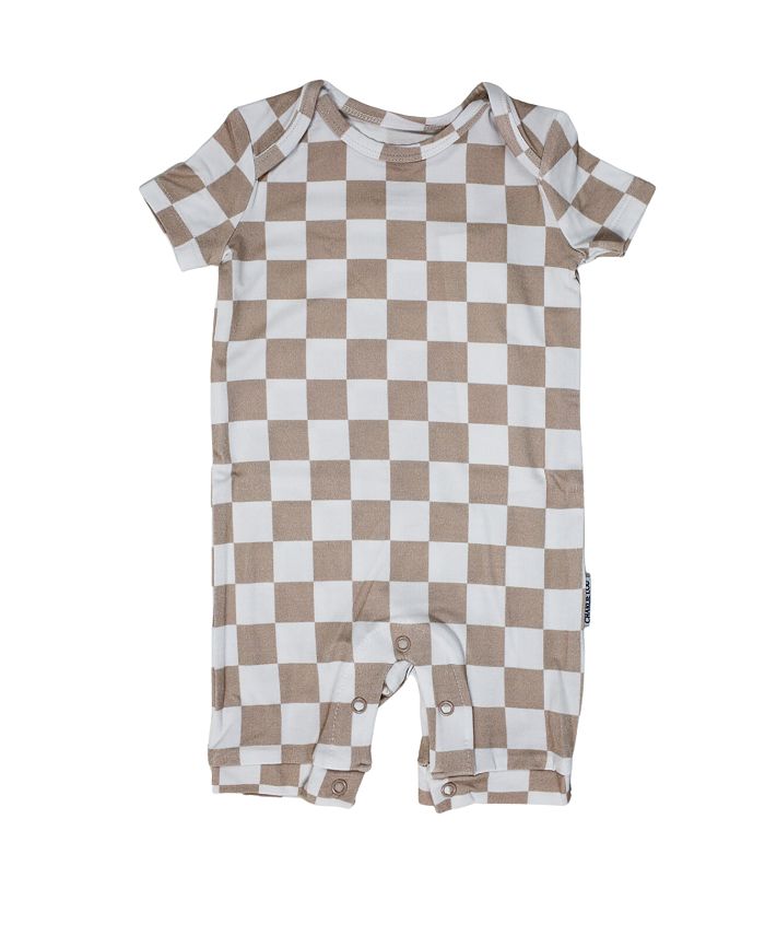 Charlie Lou Baby Unisex Checkered Shortie Romper - Baby - Tan/Beige - Size 3-6 Months - Checkered Multicolor