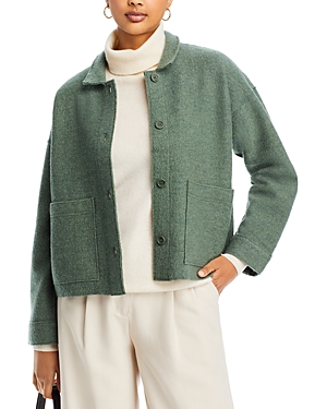 Eileen Fisher Boxy Spread Collar Boiled Wool Jacket In Cyprs