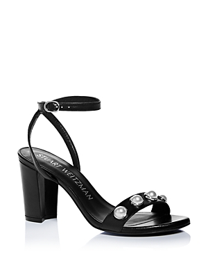 Stuart Weitzman Nearlybare Portia Pearly Leather Sandals In Black