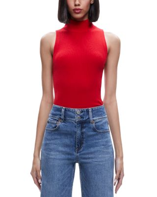 Alice And Olivia Darcey Ribbed Merino Wool Sweater Tank In Perfect Ruby |  ModeSens