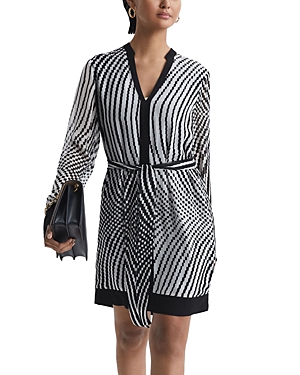 Reiss Black/white Tia Check Belted Mini Dress In Black/white