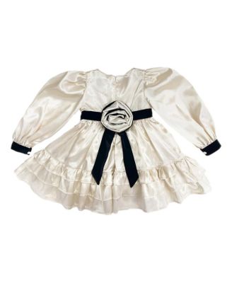 Girls' Evangeline Satin Champagne Ruffle Dress with Flower-shaped Rear Bow - Baby, Little Kid, Big Kid