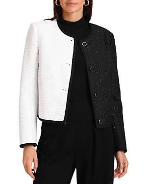 Bagatelle Color Blocked Tweed Jacket In Black/white