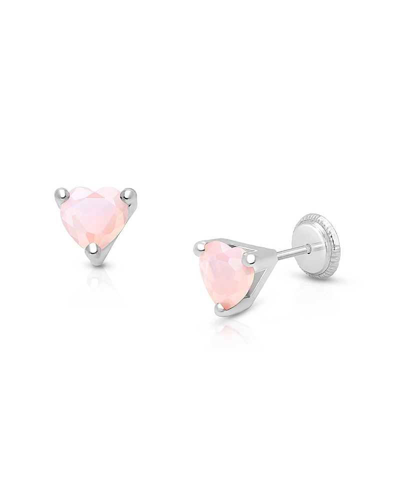 Tiny Blessings Girls' 14K Gold Pink Dazzling Heart Studs Screw Back Earrings - Baby, Little Kid, Big Kid