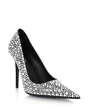 Shop Versace Women's Slip On Pointed Toe High Heel Pumps In Black/crystal
