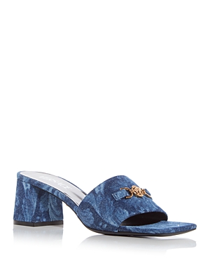 Shop Versace Women's Baroque Print Denim Block Heel Slide Sandals In Blue