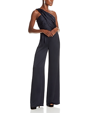 Shop Ramy Brook Myra Asymmetric Ruched Jumpsuit In Black