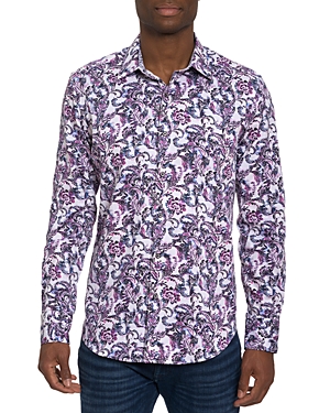 Robert Graham Cicco Long Sleeve Printed Button Front Shirt In Wine