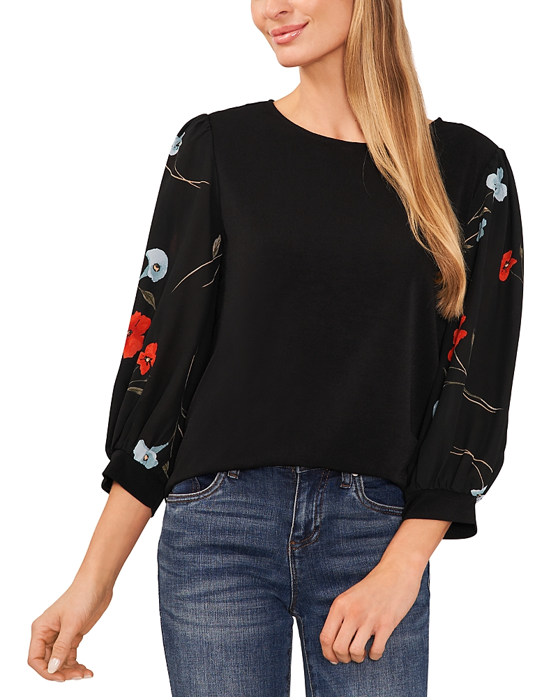Cece Mixed Media Knit Top In Rich Black