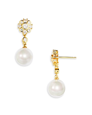 Aqua Flower Imitation Pearl Earrings - 100% Exclusive In White/gold