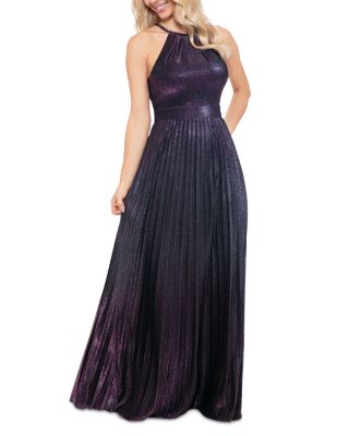 AQUA - Glitter Pleated Halter Gown - Exclusive