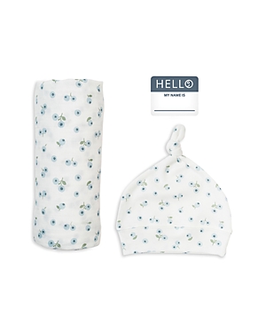 Lulujo Unisex 3 Pc. Hello World Blueberry Print Hat, Blanket & Name Tag Set - Baby