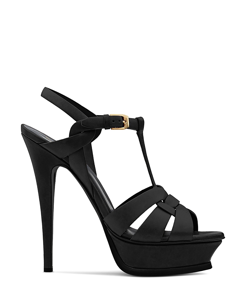 Saint Laurent Women's Tribute Platform Sandals in Crepe De Chine