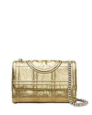 Shop Tory Burch Fleming Soft Metallic Quilted Small Shoulder Bag In Gold/silver