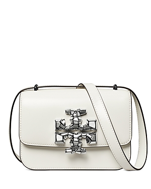 Tory Burch Eleanor Spazzolato Leather Small Convertible Shoulder Bag In Blanc/silver