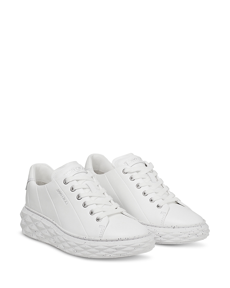 Jimmy Choo Womens V White Diamond Light Maxi Branded Leather Low-top Trainers In White