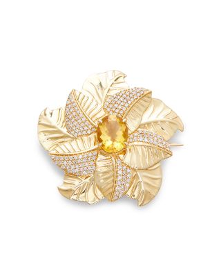 Bloomingdale&#039;s Fine Collection Citrine &amp; Diamond Floral Pin in 14K Yellow Gold