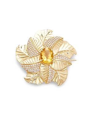 Bloomingdale's Citrine & Diamond Floral Pin in 14K Yellow Gold